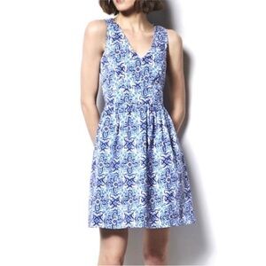 Milly for Design Nation White and Blue Art Deco Patterned‎ Dress Size 8 Pockets